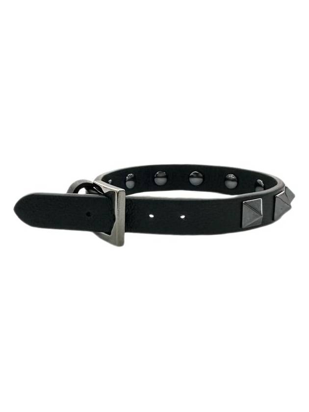 Rockstud Leather Bracelet Black - VALENTINO - BALAAN 3