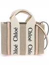 Woody Linen Canvas Calfskin Tote Bag Cement Pink - CHLOE - BALAAN 2