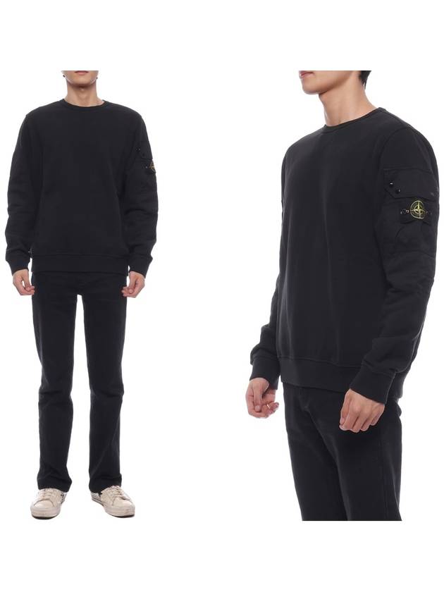 Brushed Organic Cotton Fleece Sweatshirt Black - STONE ISLAND - BALAAN 3