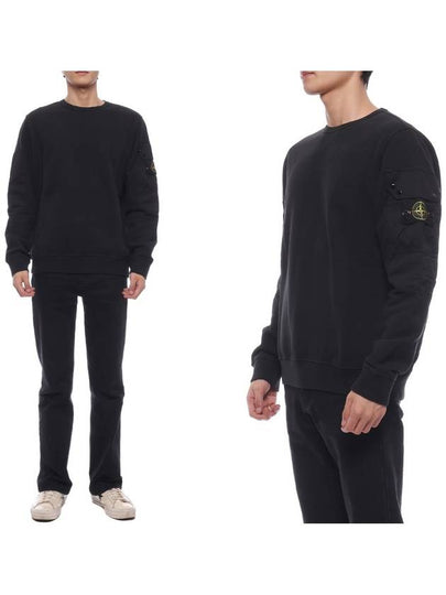 Brushed Organic Cotton Fleece Sweatshirt Black - STONE ISLAND - BALAAN 2