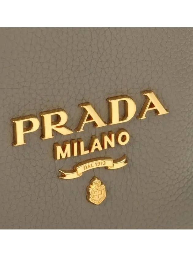 Vitello Phoenix Gold-Plated Logo Leather Bucket Bag Argilla - PRADA - BALAAN 6