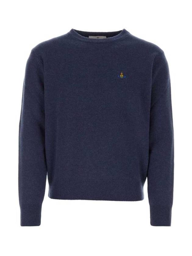 ORB Embroidered Crew Neck Knit Top Blue - VIVIENNE WESTWOOD - BALAAN 1
