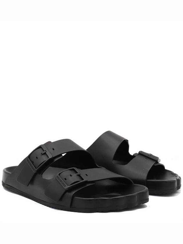 Sunday Double Buckle Leather Slippers Black - BALENCIAGA - BALAAN 5