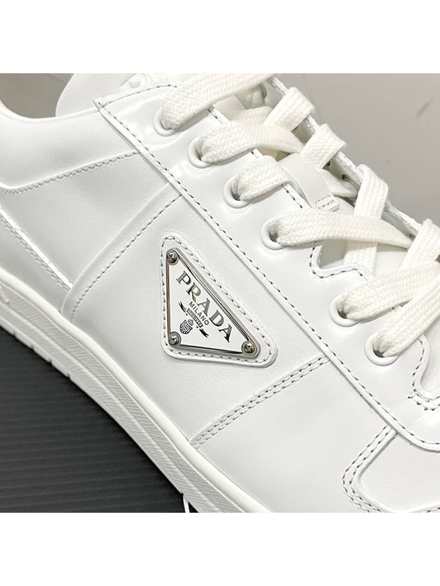 Downtown Triagle Logo Leather Low Top Sneakers White - PRADA - BALAAN 9