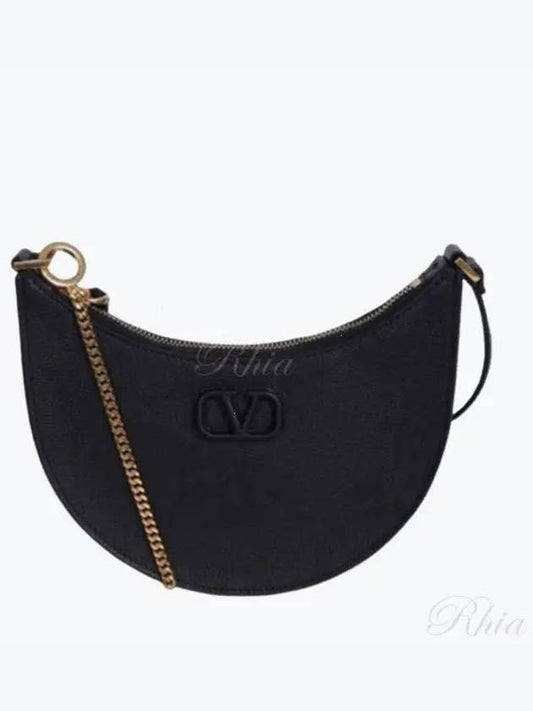 V Logo Hobo Leather Shoulder Bag Black - VALENTINO - BALAAN 2