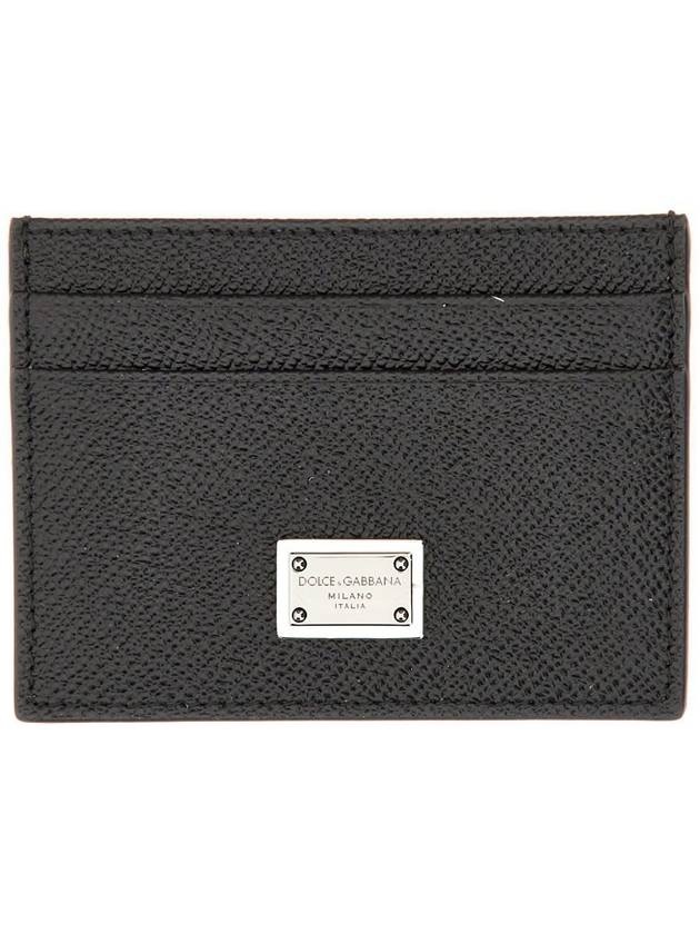 Metal Logo Calfskin Card Wallet Black - DOLCE&GABBANA - BALAAN 3