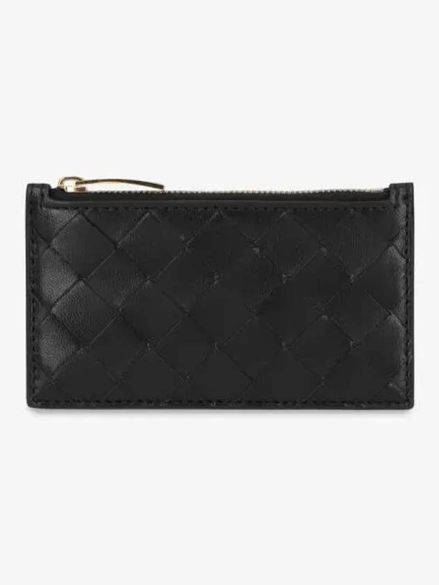 Intrecciato Slim Zipper Leather Card Wallet Black - BOTTEGA VENETA - BALAAN 2