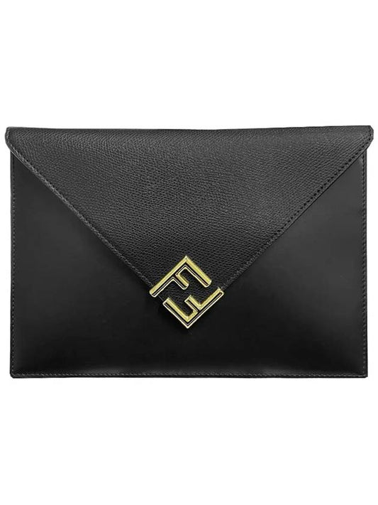 FF gold logo large clutch bag black - FENDI - BALAAN 2