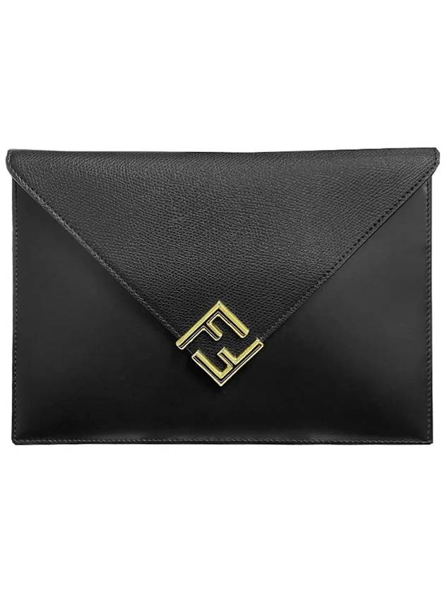 FF Gold Logo Large Pouch Bag Black - FENDI - BALAAN 2