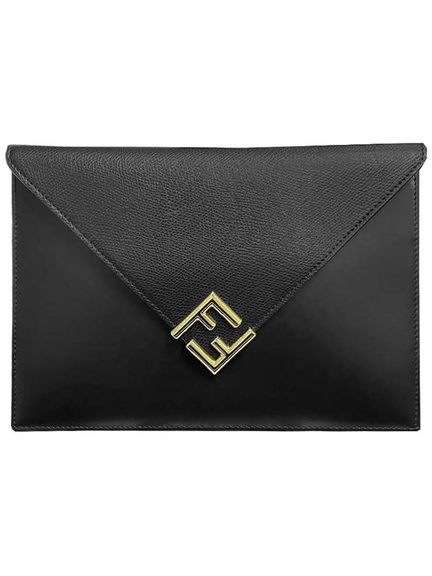 FF gold logo large clutch bag black - FENDI - BALAAN 3