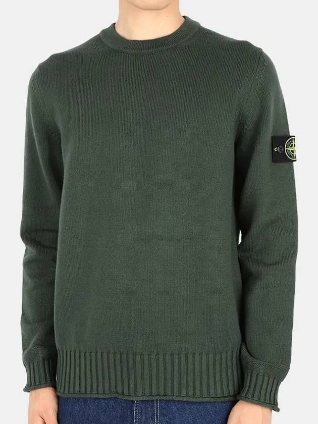 Men's Wappen Patch Crew Neck Cotton Knit Top Khaki - STONE ISLAND - BALAAN 3