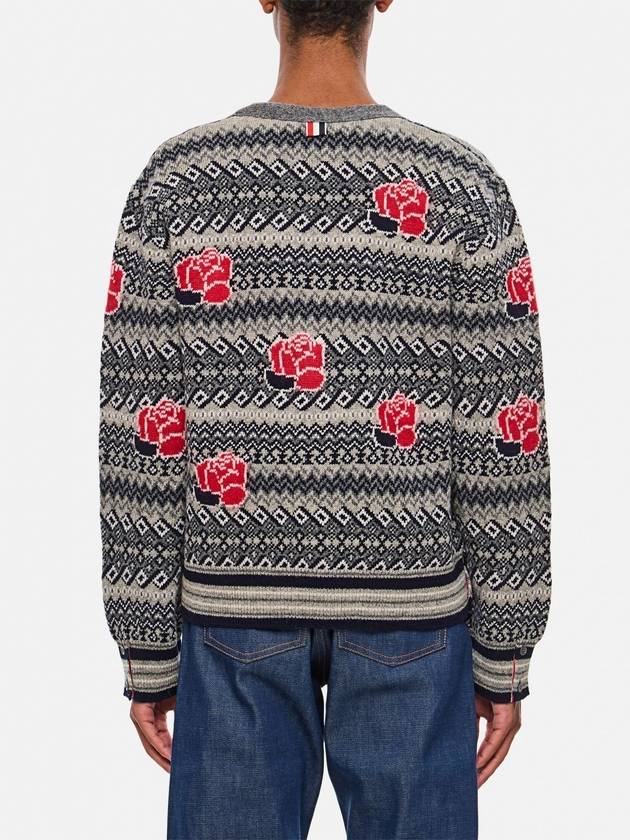 V Neck Rose Raven Wool Mohair Cardigan - THOM BROWNE - BALAAN 4