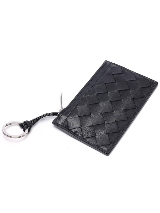 Intrecciato Zipper Single Card Wallet Black - BOTTEGA VENETA - BALAAN 6