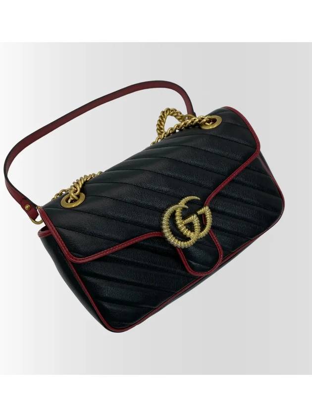 GG Marmont Quilted Leather Chain Shoulder Bag 443497 Black Red - GUCCI - BALAAN 5