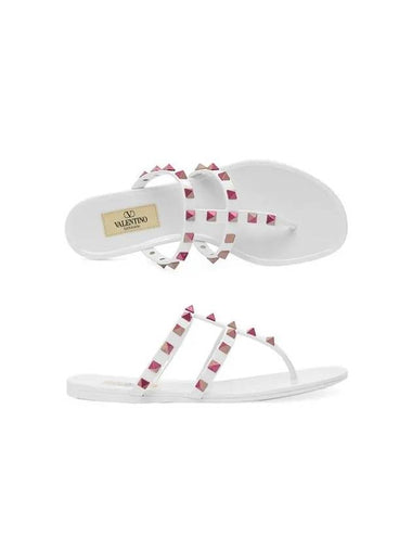 Valentino 4W2S0T84 IIC ZWE Rockstud Flat Thong Flip Flop Slippers - RED VALENTINO - BALAAN 1