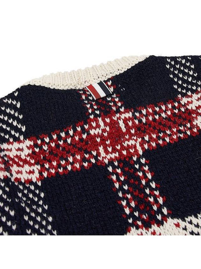 Tartan Check Jacquard Wool Mohair Knit Top Red Beige - THOM BROWNE - BALAAN 8