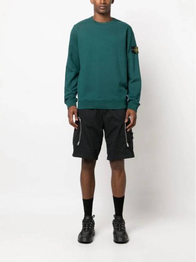 Brushed Cotton Fleece Garment Dyed Crewneck Sweatshirt Dark Teal Green - STONE ISLAND - BALAAN 3