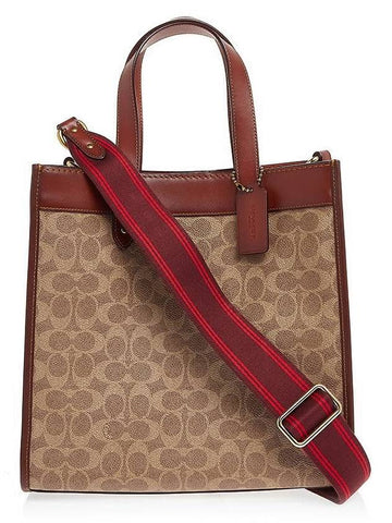 Signature Canvas Field Tote Bag C0776 TAN TRUFFLE RUST - COACH - BALAAN 1