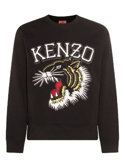 Tiger Varsity Slim Crew Neck Cotton Sweatshirt Black - KENZO - BALAAN 2