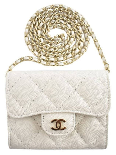 Classic Gold Hardware Calfskin Chain Half Wallet White - CHANEL - BALAAN 1