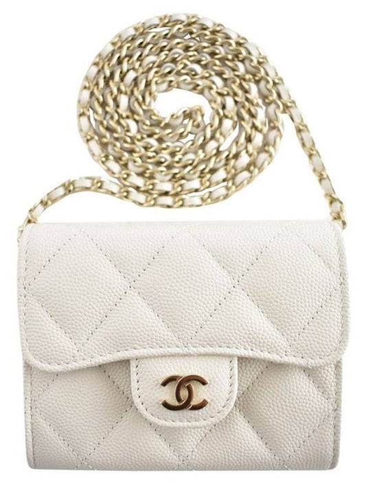 Classic gold caviar flap chain bifold wallet white - CHANEL - BALAAN 1