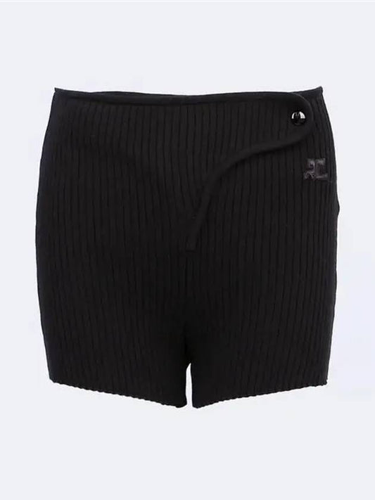 logo embroidered ribbed knit shorts black - COURREGES - BALAAN.