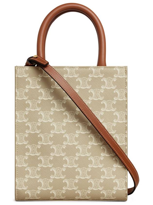 Mini Vertical Cabas Triomphe Canvas Calfskin Tote Bag Greige - CELINE - BALAAN 3