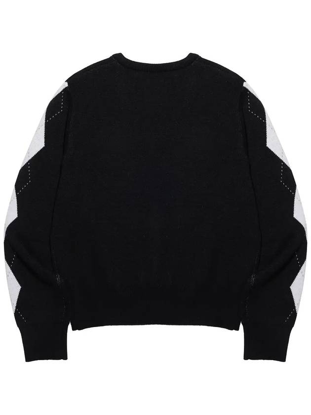 Argyle pattern sleeve V-neck semi-crop knit BLACK - 20THHOLE - BALAAN 6