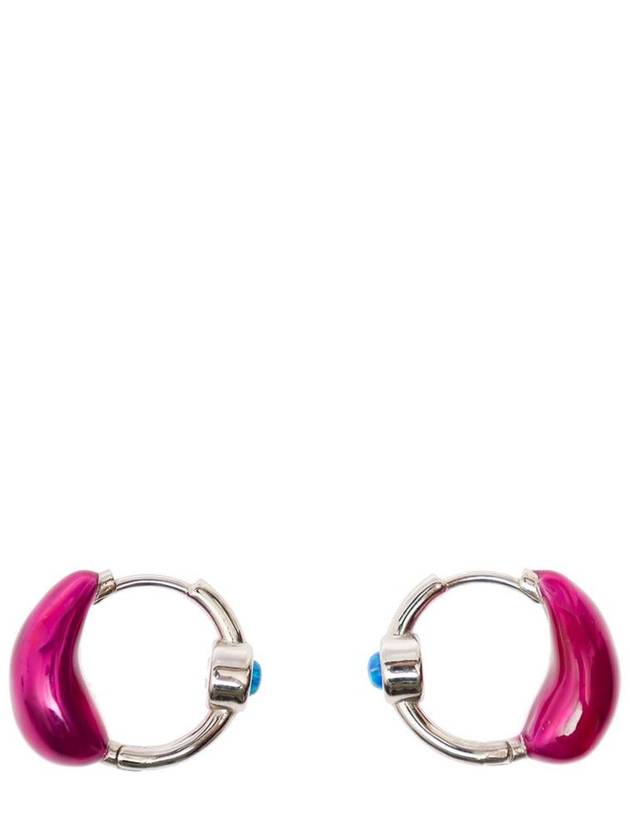 'Lava' Silver Hoops Earrings With Fuchsia Detail In Rhodium Plated Brass Woman - PANCONESI - BALAAN 1