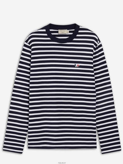 Fox Logo Stripe Long Sleeve T-Shirt Navy - MAISON KITSUNE - BALAAN 2