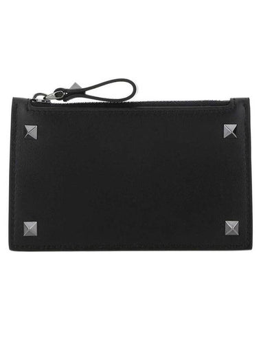 Rockstud Zipped Card Wallet Black - VALENTINO - BALAAN 1