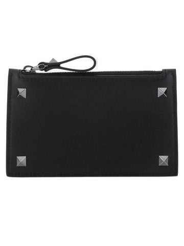 Rockstud Zipped Card Wallet Black - VALENTINO - BALAAN 1