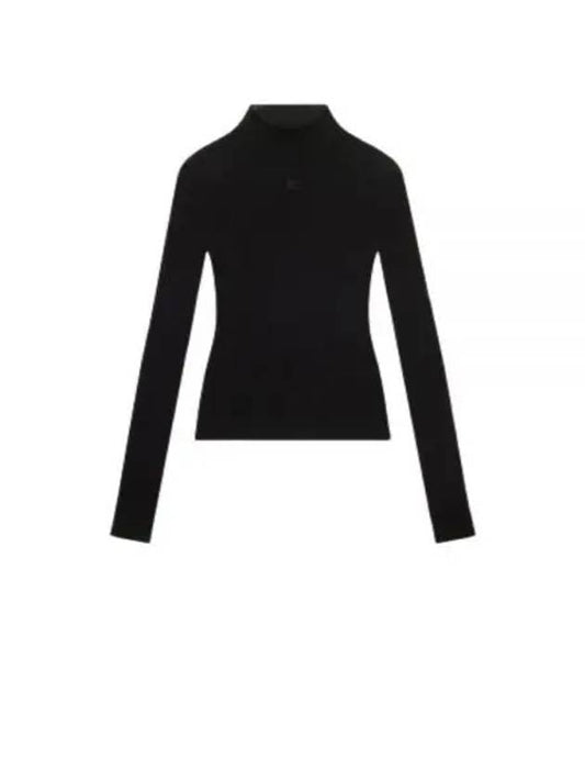 Iconic Logo Mock Neck Rib Long Sleeve Knit Top Black - COURREGES - BALAAN 2