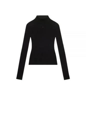 Iconic Logo Mock Neck Rib Long Sleeve Knit Top Black - COURREGES - BALAAN 1