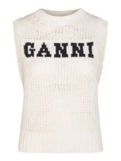 Women's Logo Cotton Rope Crop Knit Vest White - GANNI - BALAAN 2