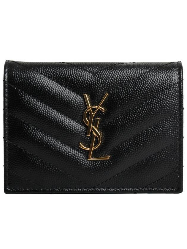 Women's Monogram Gold Logo Card Wallet Black - SAINT LAURENT - BALAAN 1