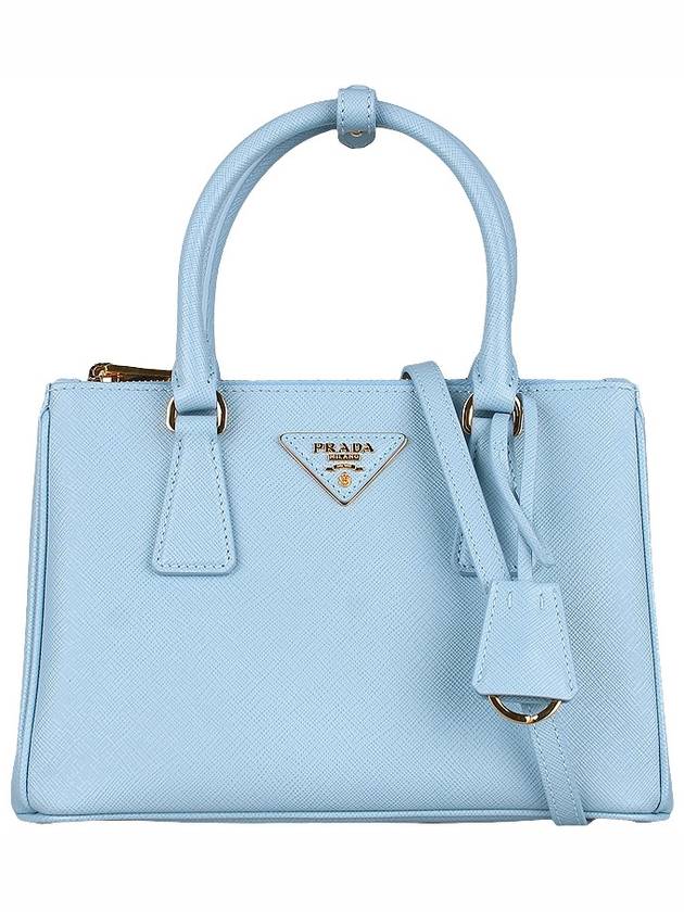 Galleria Saffiano Leather Small Tote Bag Light Blue - PRADA - BALAAN 3