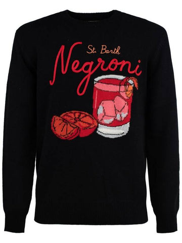 MC2 Saint Barth Heron Black Sweater With Negroni Glass - MC 2 SAINT BARTH - BALAAN 1