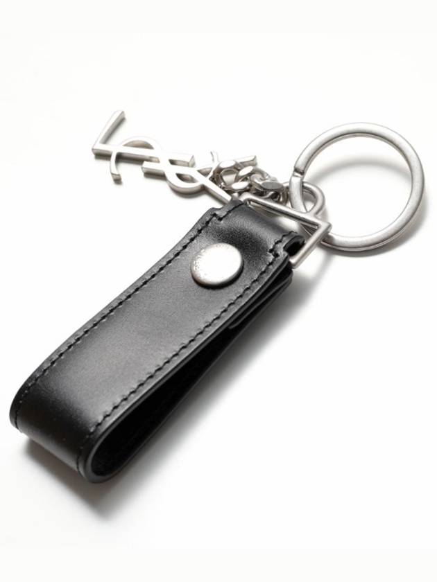 Monogram Leather Key Holder Black Silver - SAINT LAURENT - BALAAN 3