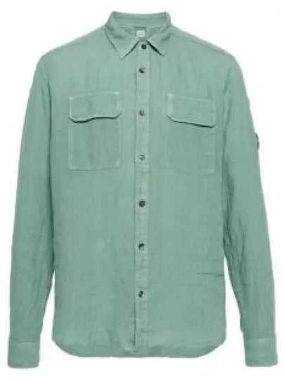 Linen Pocket Long Sleeve Shirt Green - CP COMPANY - BALAAN 2