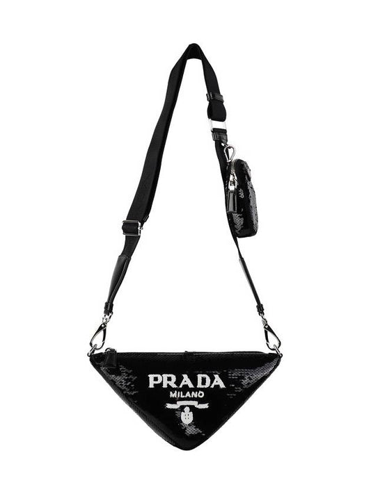 sequin triangle cross bag black - PRADA - BALAAN.