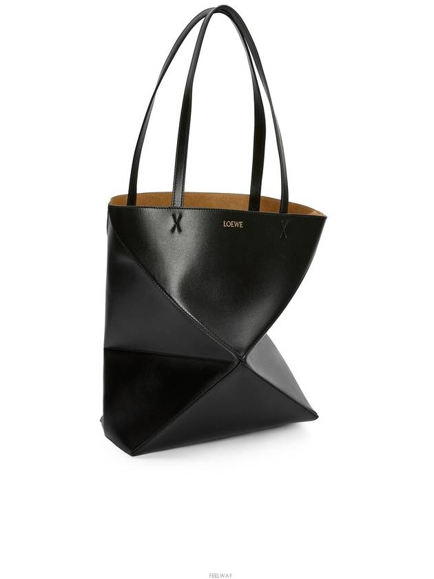 Puzzle Fold Medium Shiny Calfskin Tote Bag Black - LOEWE - BALAAN 5