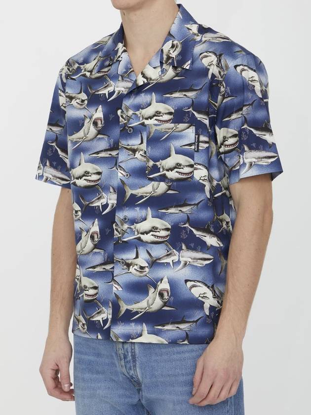 Shark Print Short Sleeve Shirt Blue - PALM ANGELS - BALAAN 3