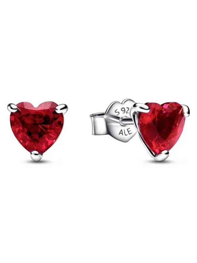 Heart Cubic Stud Earrings Red - PANDORA - BALAAN 2