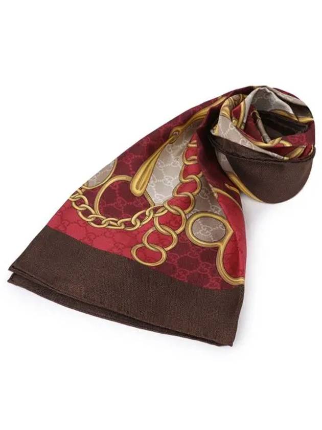 GG Horsebit Print Silk Scarf Brown Red - GUCCI - BALAAN 10