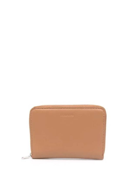 Zip-up Around Leather Card Wallet Beige Brown - JIL SANDER - BALAAN 1