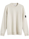 Logo Patch Lambswool Crewneck Knit Top Beige - STONE ISLAND - BALAAN 2