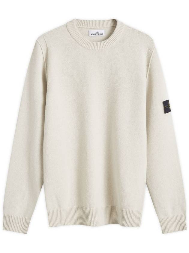 Logo Patch Lambswool Crewneck Knit Top Beige - STONE ISLAND - BALAAN 2