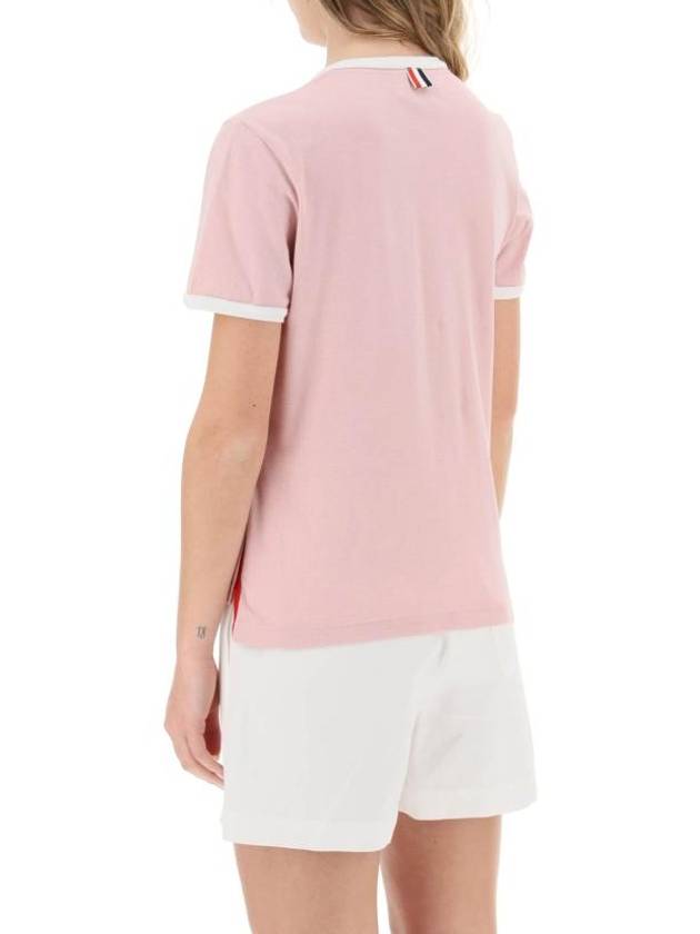 Women's Melange Jersey Ringer Short Sleeve T-Shirt Light Pink - THOM BROWNE - BALAAN 4