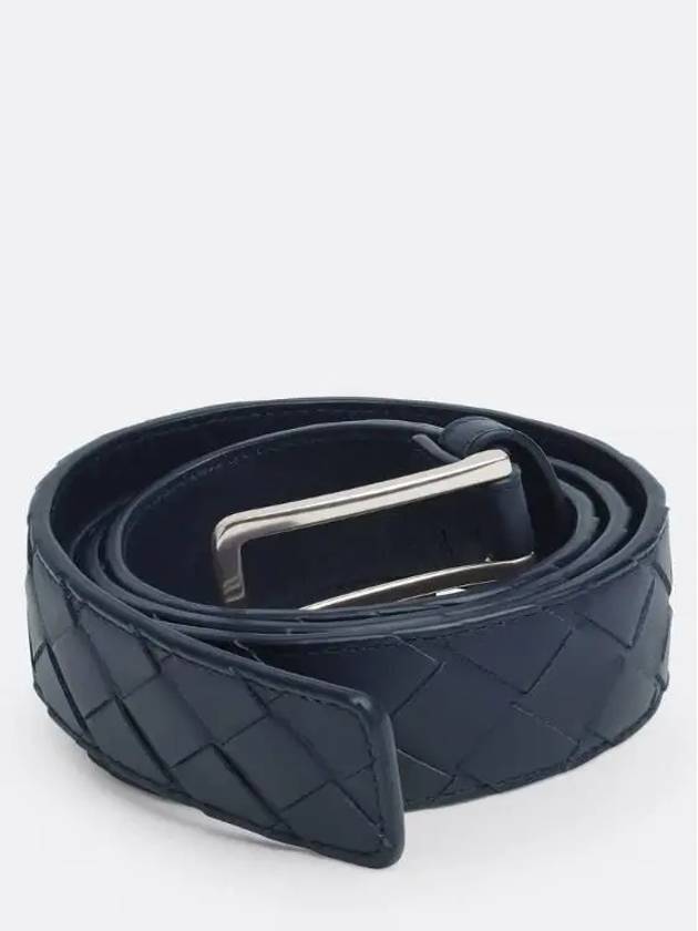 Intrecciato Leather Belt Navy - BOTTEGA VENETA - BALAAN 4